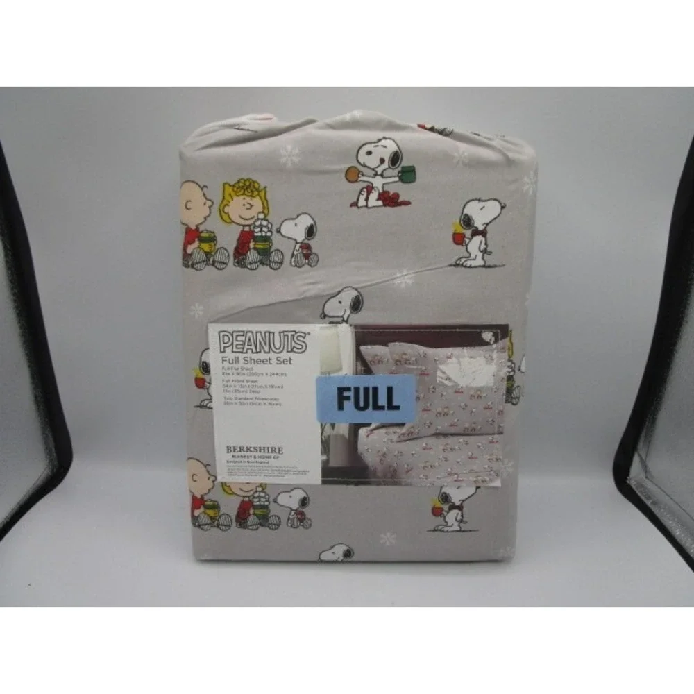 Peanuts Christmas Gray Full Sheet Set By Berkshire 4 Piece Snoopy Charlie Brown